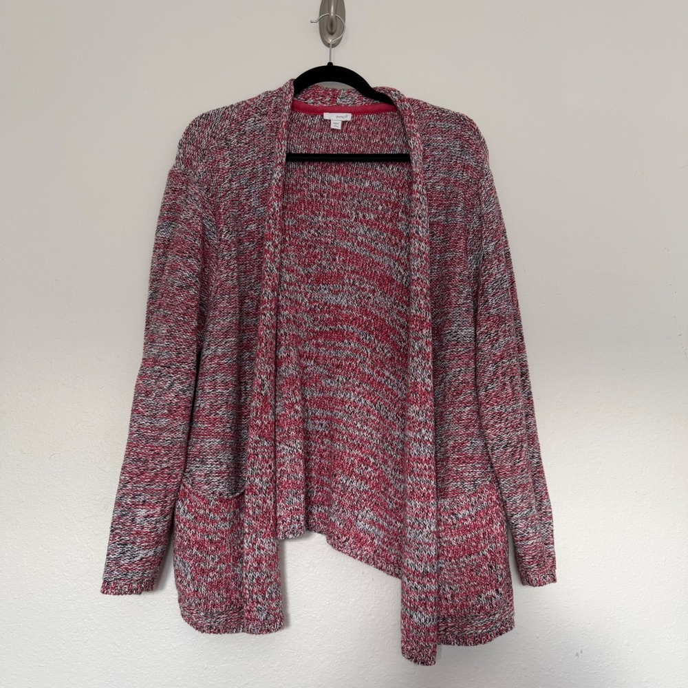 Pure Jill J. Jill Red Space Dye Cotton Open Front Cardigan Sweater Large Petite
